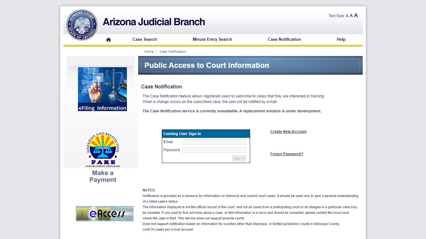Public Access Case Notification
